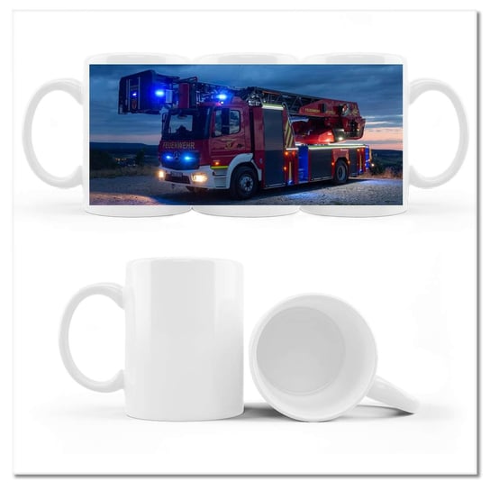Kubek ceramiczny, Wóz strażacki na sygnale, 330 ml, ZeSmakiem, biały ZeSmakiem