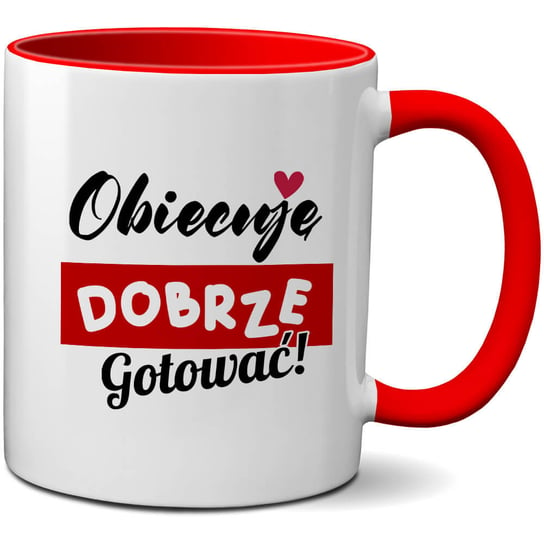 Kubek ceramiczny z czerwonym wnętrzem i uszkiem - Obiecuję dobrze gotować, 330ml, CupCup.pl CupCup.pl