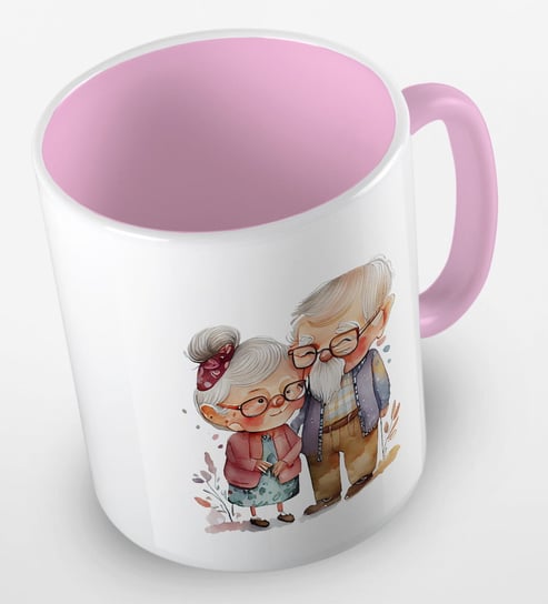 Kubek ceramiczny z grafiką BABCIA I DZIADEK, Dzień Babci i Dziadka, 330 ml, Fotobloki&Decor, różowy Fotobloki & Decor