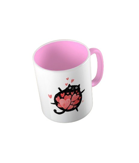 Kubek ceramiczny z grafiką cat full of love, prezent walentynki, 330 ml, Fotobloki&Decor, różowy Fotobloki & Decor