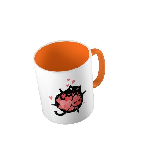 Kubek ceramiczny z grafiką cat full of love, walentynki, prezent, 330 ml, Fotobloki&Decor, pomarańczowy Inna marka