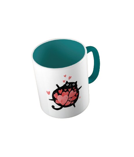 Kubek ceramiczny z grafiką cat full of love, walentynki, prezent, 330 ml, Fotobloki&Decor, zielony ciemny Inna marka
