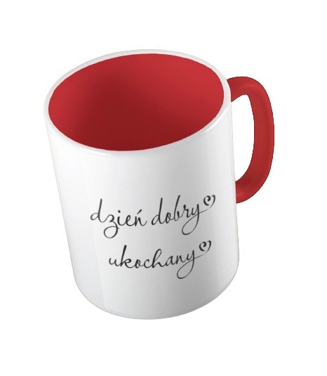Kubek ceramiczny z grafiką Dzień Dobry ukochany, walentynki, prezent, 330 ml, Fotobloki&Decor, czerwony Fotobloki & Decor
