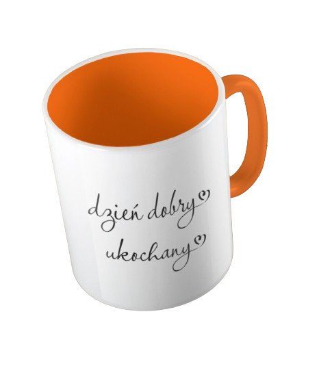 Kubek ceramiczny z grafiką Dzień Dobry ukochany, walentynki, prezent, 330 ml, Fotobloki&Decor, pomarańczowy Fotobloki & Decor