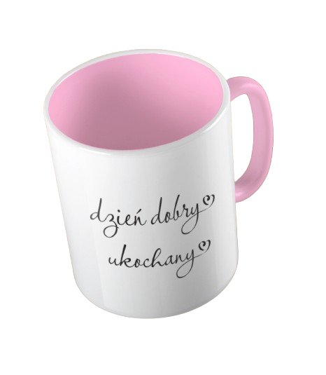 Kubek ceramiczny z grafiką Dzień Dobry ukochany, walentynki, prezent, 330 ml, Fotobloki&Decor, różowy Fotobloki & Decor