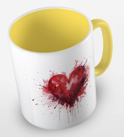 Kubek ceramiczny z grafiką na walentynki, red watercolor heart, 330 ml, Fotobloki&Decor, żółty Fotobloki & Decor