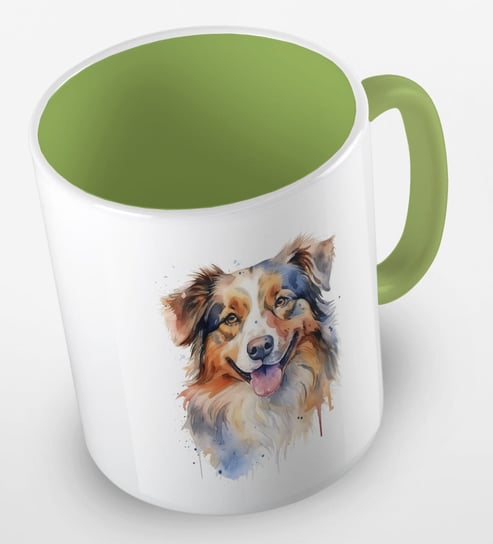 Kubek ceramiczny z nadrukiem owczarek australijski, różne kolory wnętrza, 330 ml, Fotobloki & Decor Fotobloki & Decor