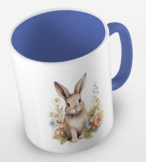 Kubek ceramiczny z nadrukiem zając w kwiatach, Wielkanoc, różne kolory wnętrza, 330 ml, Fotobloki&Decor Inna marka