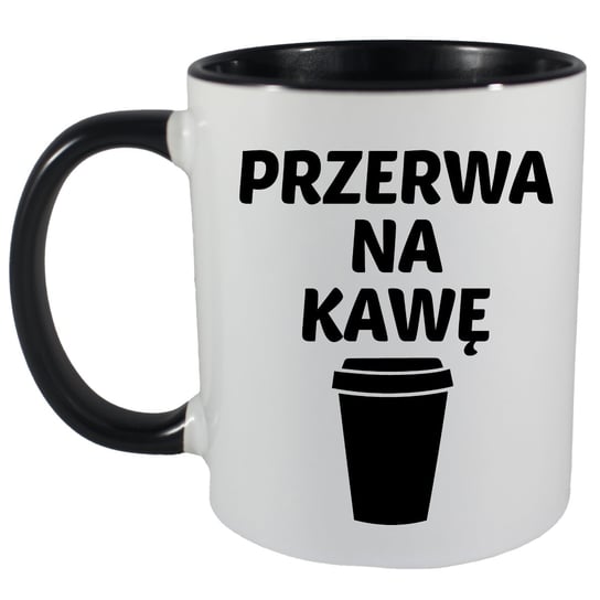 Kubek ceramiczny, z napisami, PRZERWA NA KAWĘ + imię, 4, 330 ml, czarny Inna marka