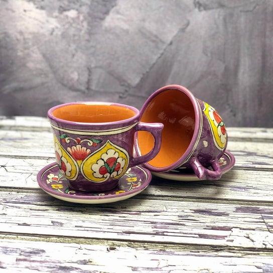 Kubek ceramiczny z podstawką „Czerwień w purpurze” 210ml Inny producent