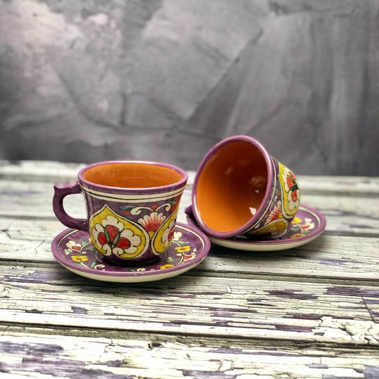Kubek ceramiczny z podstawką ręcznie zdobiony „Czerwień w purpurze” 120ml Inny producent