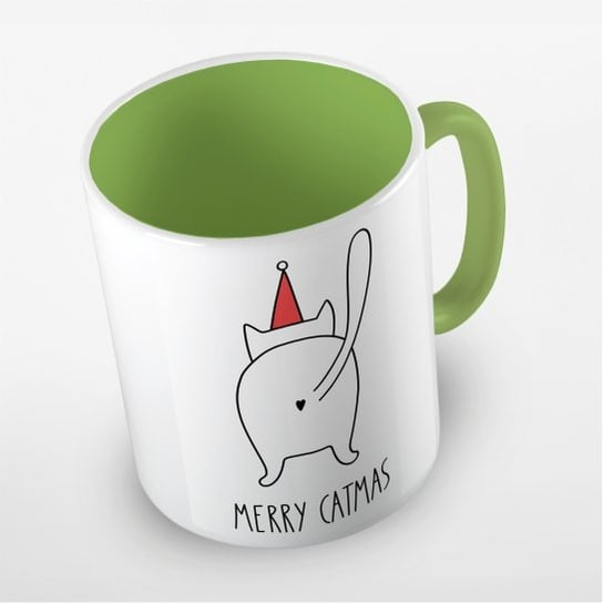 Kubek ceramiczny z zabawnym nadrukiem Merry Catmas, Święta, Boże Narodzenie, Fotobloki & Decor, Jasny Zielony Fotobloki & Decor