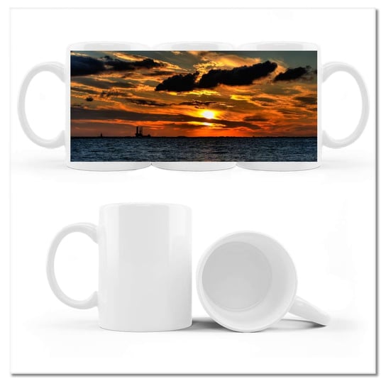 Kubek ceramiczny, Zachód słońca nad morzem, 330 ml, ZeSmakiem, biały ZeSmakiem