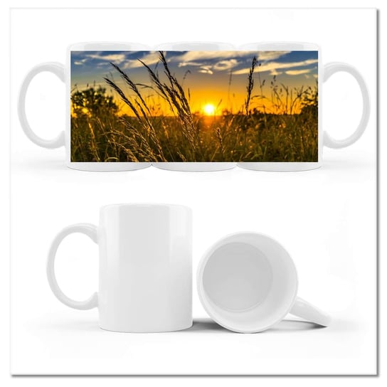 Kubek ceramiczny, Zachód słońca wśród traw, 330 ml, ZeSmakiem, biały ZeSmakiem