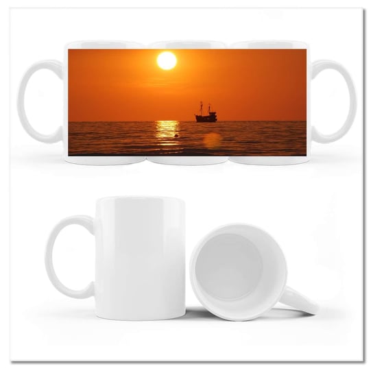 Kubek ceramiczny, Zachód słońca ze statkiem, 330 ml, ZeSmakiem, biały ZeSmakiem