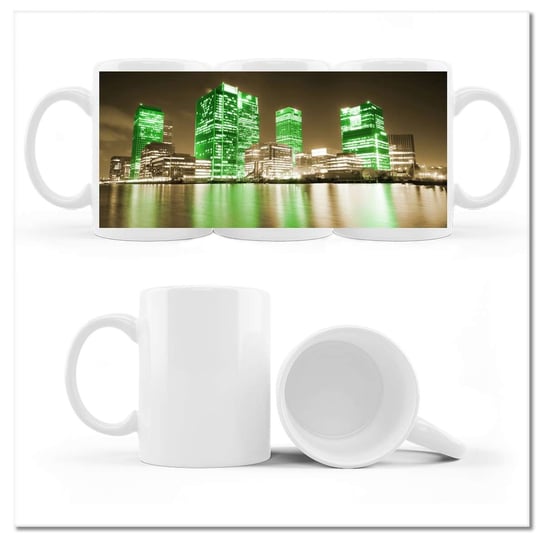 Kubek ceramiczny, Zielone budynki, 330 ml, ZeSmakiem, biały ZeSmakiem