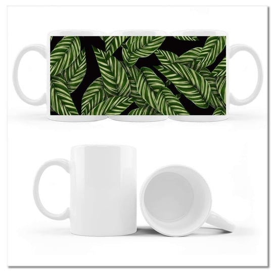 Kubek ceramiczny, Zielone listki, 330 ml, ZeSmakiem, biały ZeSmakiem