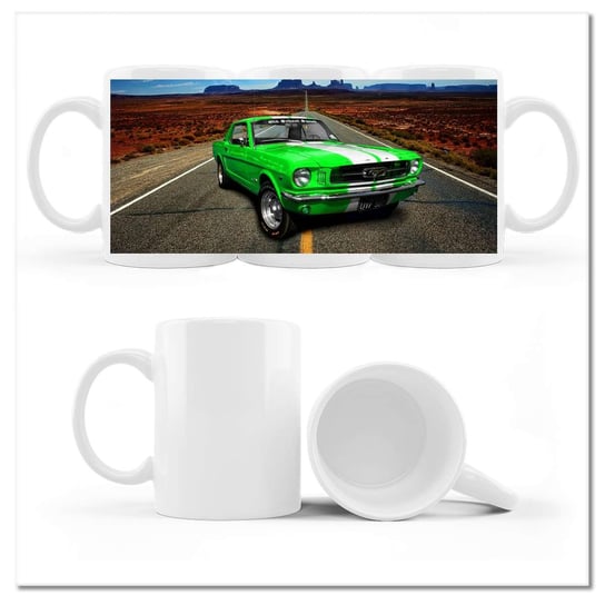 Kubek ceramiczny, Zielony Mustang, 330 ml, ZeSmakiem, biały ZeSmakiem