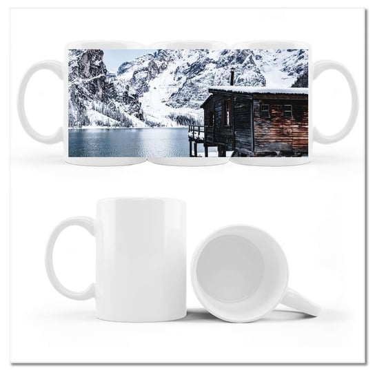 Kubek ceramiczny, Zimowy widok z górami, 330 ml, ZeSmakiem, biały ZeSmakiem