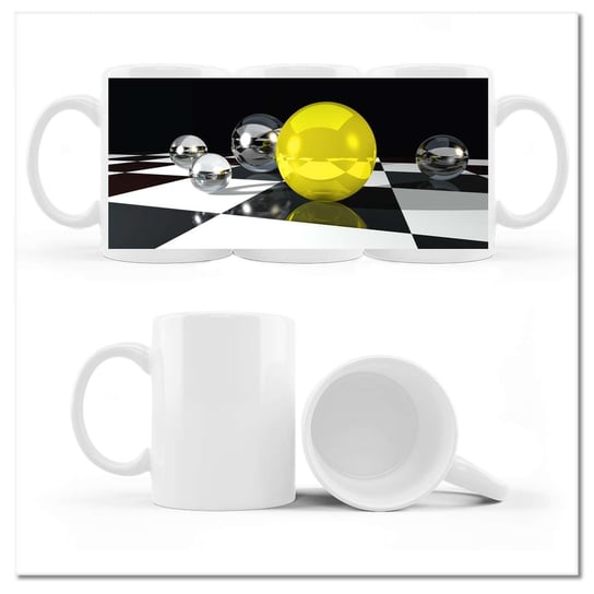 Kubek ceramiczny, Żółta kula na szachownicy, 330 ml, ZeSmakiem, biały ZeSmakiem