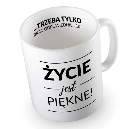 Kubek ceramiczny Życie jest piękne Froster, biały Froster