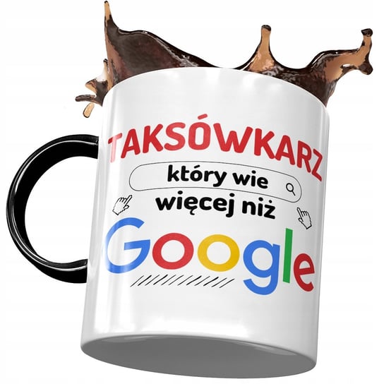 Kubek Czarny Dla Taksówkarza wie Więcej niż Google z Nadrukiem ze Zdjęciem PoliDraw