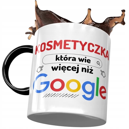 Kubek Czarny Kosmetyczki wie Więcej niż Google z Nadrukiem ze Zdjęciem PoliDraw