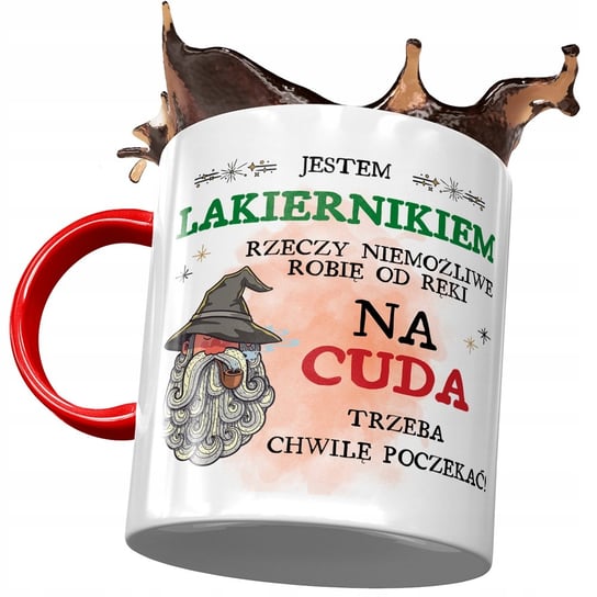 Kubek Czerwony Dla Lakiernika Na Cuda Trzeba z Nadrukiem ze Zdjęciem PoliDraw