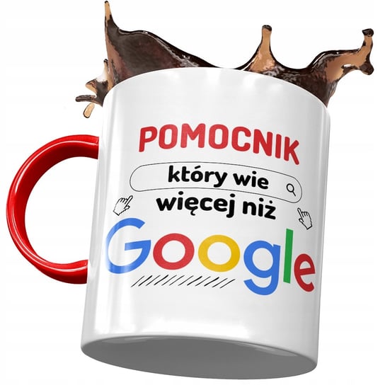 Kubek Czerwony Dla Pomocnika Wie Więcej Niż Google z Nadrukiem ze Zdjęciem PoliDraw