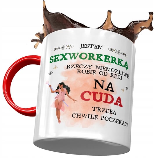 Kubek Czerwony Dla Sexworkerki Trzeba Poczekać z Nadrukiem ze Zdjęciem PoliDraw