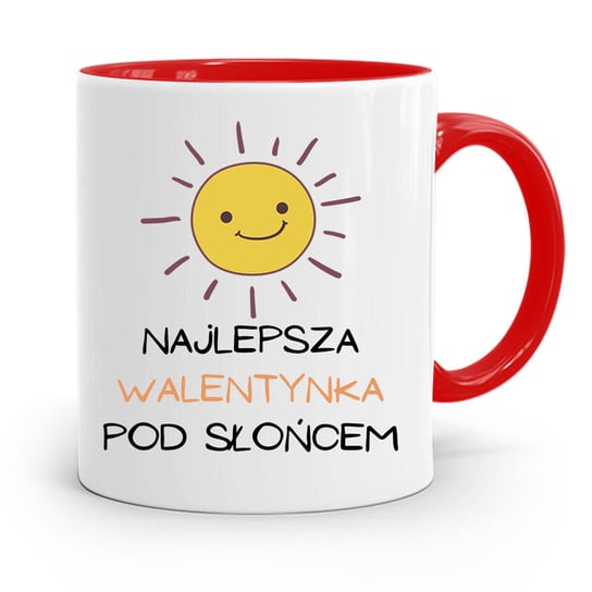 KUBEK CZERWONY NA WALENTYNKI NAJLEPSZA POD ŚŁOŃCEM z Nadrukiem ze Zdjęciem PoliDraw