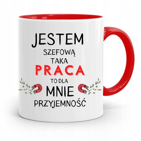 KUBEK CZERWONY SZEFOWEJ TAKA PRACA TO PRZYJEMNOŚĆ z Nadrukiem ze Zdjęciem PoliDraw