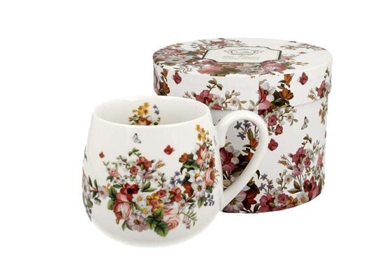 Kubek do kawy i herbaty porcelanowy, baryłka DUO VINTAGE FLOWERS WHITE 430 ml DUO Gift