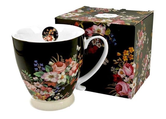 Kubek do kawy i herbaty porcelanowy na stopce DUO VINTAGE FLOWERS BLACK 480 ml DUO Gift