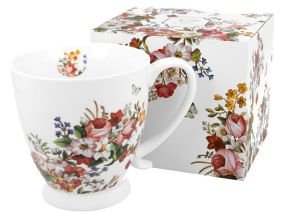 Kubek do kawy i herbaty porcelanowy na stopce DUO VINTAGE FLOWERS WHITE 500 ml DUO Gift