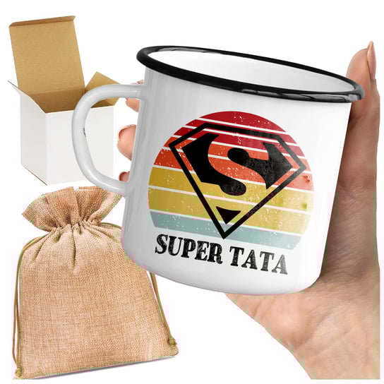 Kubek_emaliowany super tata kubek na prezent dzień taty z nadrukiem print Gartees
