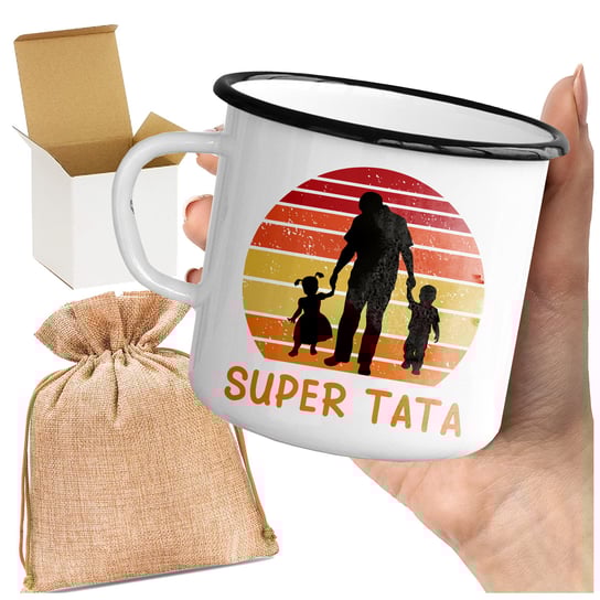 Kubek_emaliowany z nadrukiem super tata prezent na dzień taty nadruk print Gartees