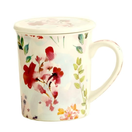 Kubek FLOWERS z zaparzaczem i pokrywką – uroczy gadżet zestaw do parzenia herbaty prezent podarunek na każdą okazję Cup&You