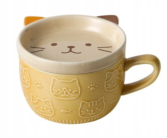 Kubek Kot Kotek ceramiczny z talerzykiem 350ml szklanka dla KOCIARY beżowy Inna marka