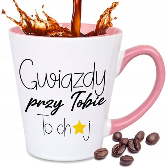 KUBEK LATTE BIAŁO RÓŻOWY PREZENT NA WALENTYNKI GWIAZDY PRZY TOBIE TO CH*J StyleCouture