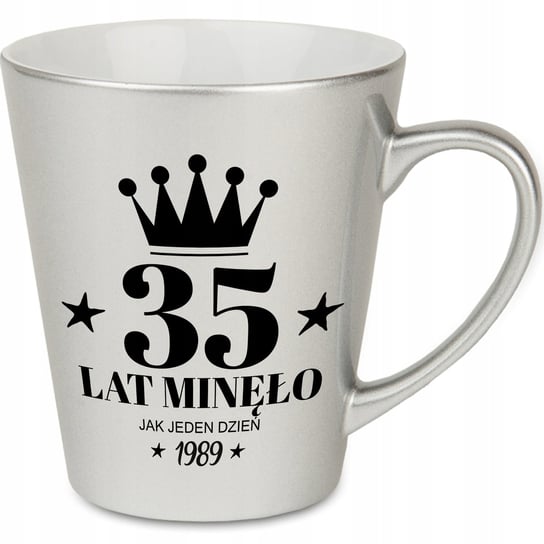 KUBEK LATTE SREBRNY IDEALNY PREZENT NA 35 URODZINY ROCZKNIK 1989 MIX WZORY StyleCouture