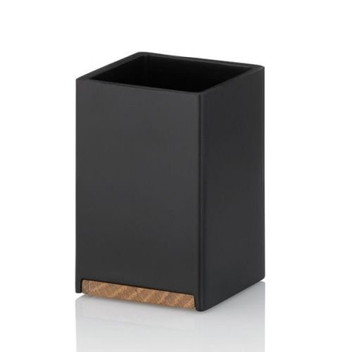 Kubek Łazienkowy Kela Cube, Żywica Polimerowa/Drewno Dębowe, 7 X 7 X 11 Cm, Czarny Kela