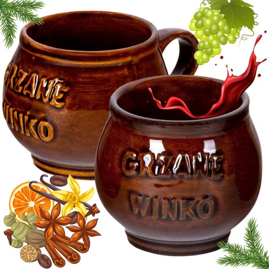 Kubek Na Wino Herbate Kawe Grzańca Nalewke Ceramiczny Kamionkowy Ucho 300Ml Inna marka