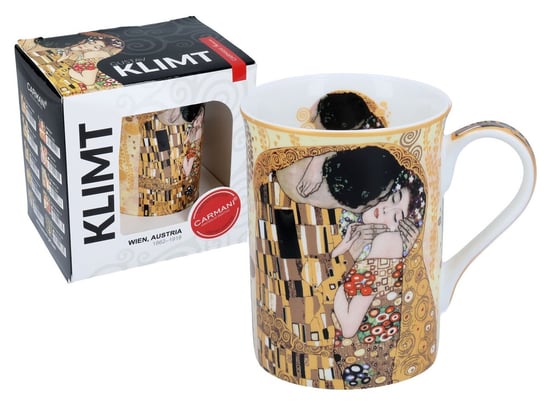 Kubek porcelanowy, Classic New - G.Klimt - The Kiss (tło kremowe), 400 ml, Carmani Carmani