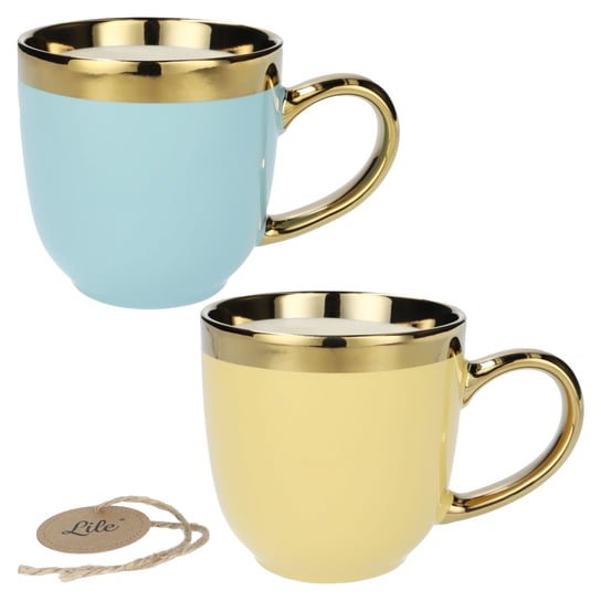 Kubek porcelanowy do kawy zestaw 2 sztuki odcienie żółtego i niebieskiego 290 ml Altom Design Aurora Gold Altom