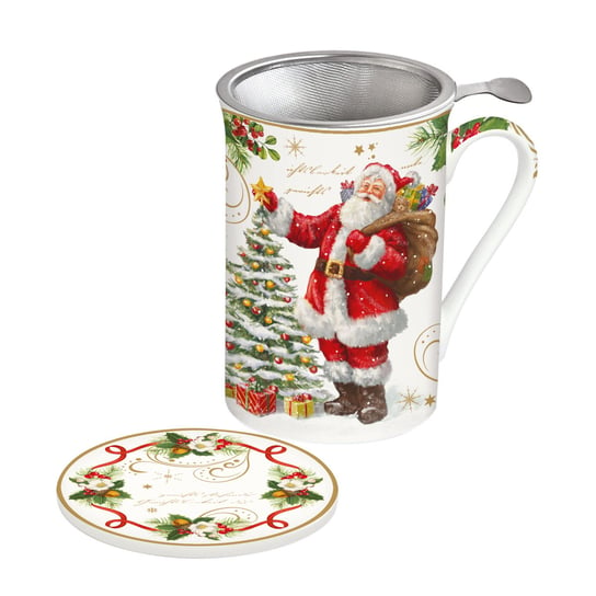 Kubek porcelanowy świąteczny Z Wieczkiem I Zaparzaczem - Merry Christmas 270 ml, Easy Life/Nuova R2S EASYLIFE