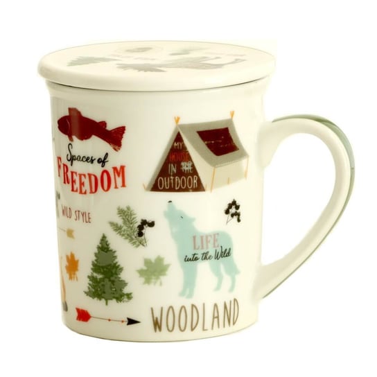 Kubek porcelanowy WOODLAND z zaparzaczem i pokrywką – uroczy gadżet zestaw do parzenia herbaty prezent podarunek na każdą okazję, 250ml, Cup&You Cup&You