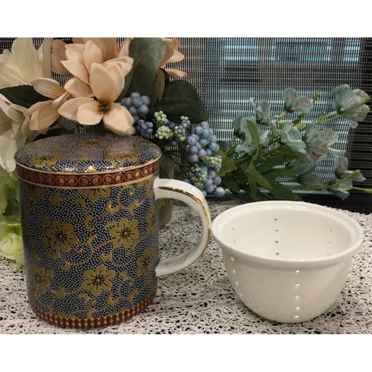 Kubek porcelanowy Z Filtrem Porcelanowym I Przykrywką - Kwiaty 500 ml P4Y P4Y