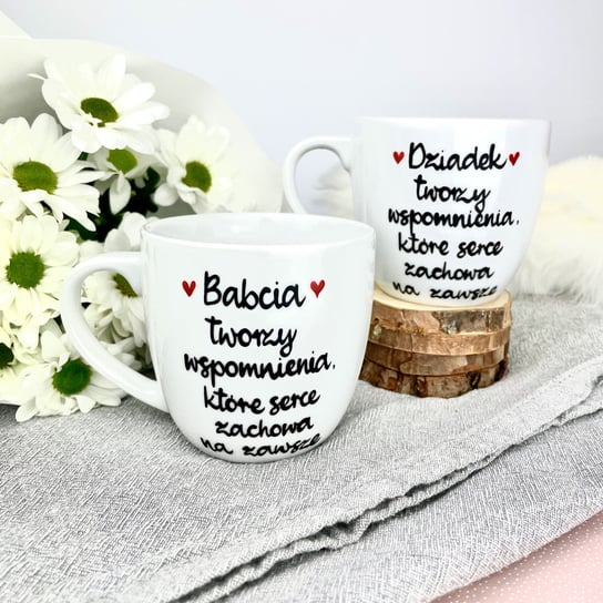 Kubek porcelanowy, z napisami, Babcia Tworzy Wspomnienia, 300 ml, Kika Handmade, biały Kika Handmade