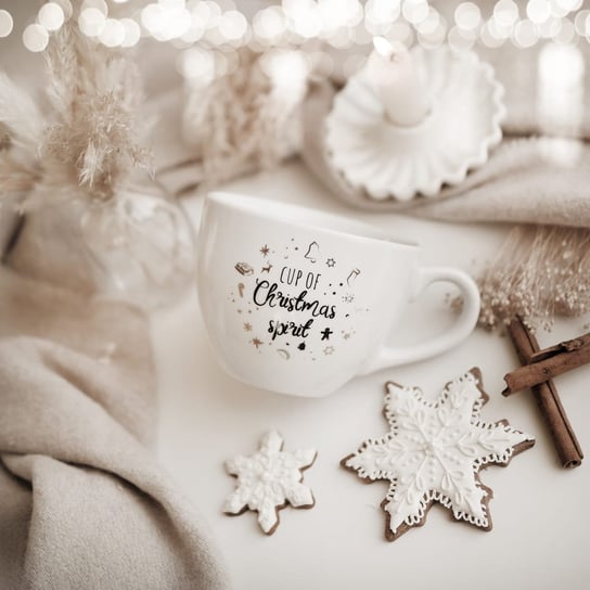 Kubek porcelanowy, z napisami, Boże Narodzenie, Cup of christmas spirit, 500 ml, Nadzwyczajnie, biały Nadzwyczajnie